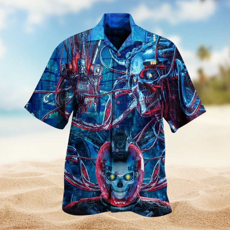 Vintage Skull Artwork Hawaiian Shirt For Beach Days, Summer Outings, And Thoughtful Gift Giving