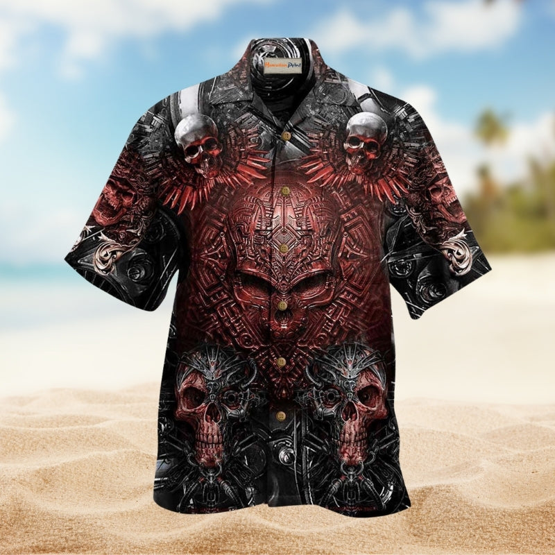Skull Metal Style Angry Hawaiian Shirt For Beach Gatherings Fantasy Fans And Comfortable Casual Wear