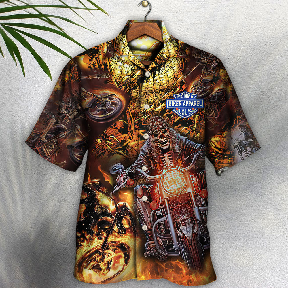 Skull Flame Motorcycle Racing Fire Hawaiian Shirt Pattern Detail For Summer Holidays And Outdoor Fun