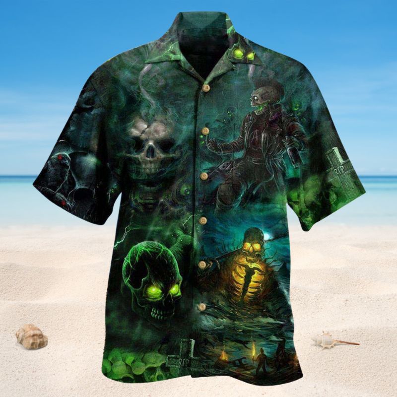 Skull No Flesh No Brain Hawaiian Shirt For Resort Travel Summer Events And Thoughtful Casual Gifting