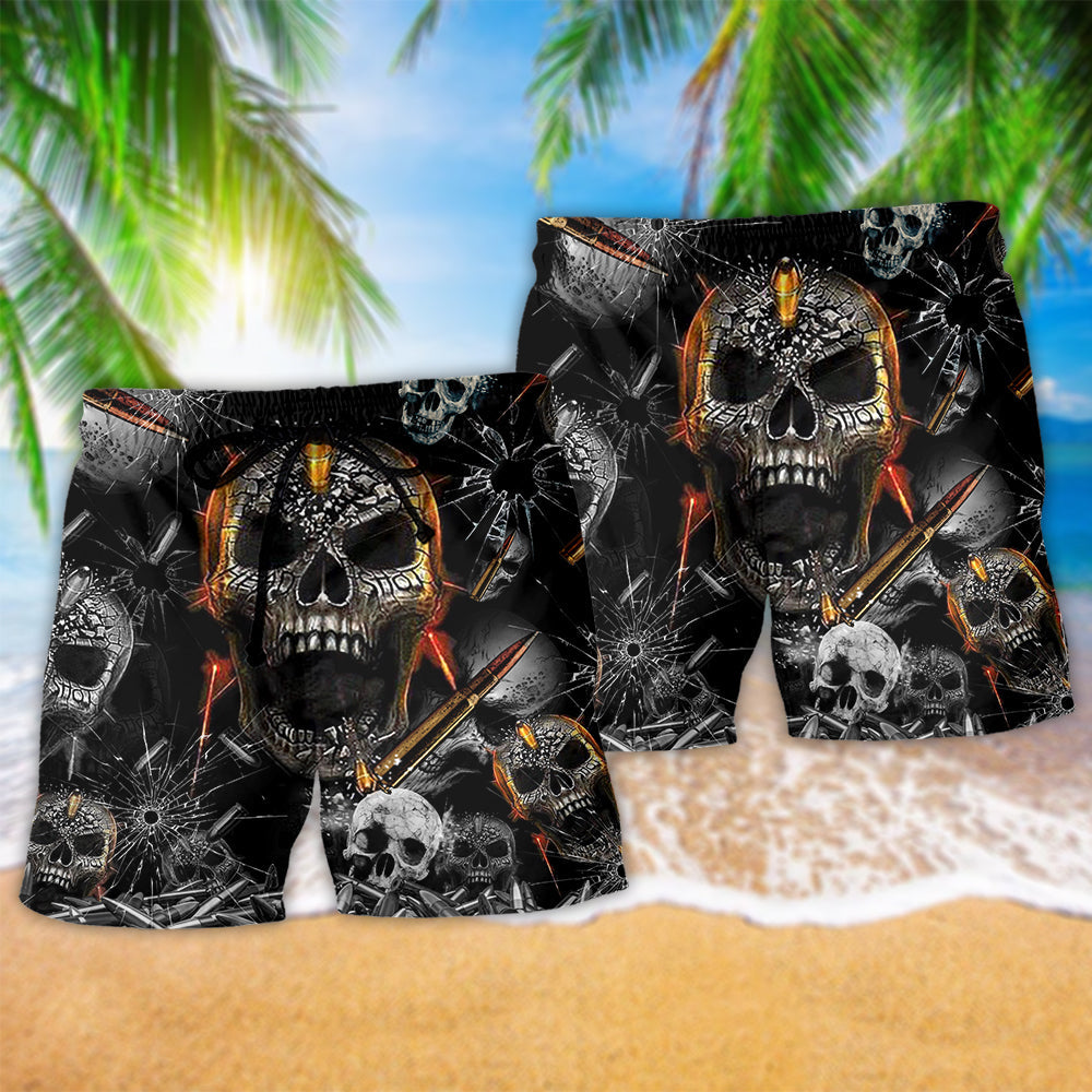 Dark Black Skull Beach Shorts Pattern Detail For Vacation Style And Relaxed Casual Wear
