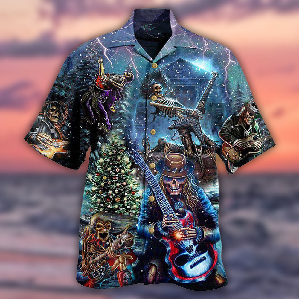 Skull Playing Rock Party Music Hawaiian Shirt Artwork Detail For Tropical Trips And Casual Outings