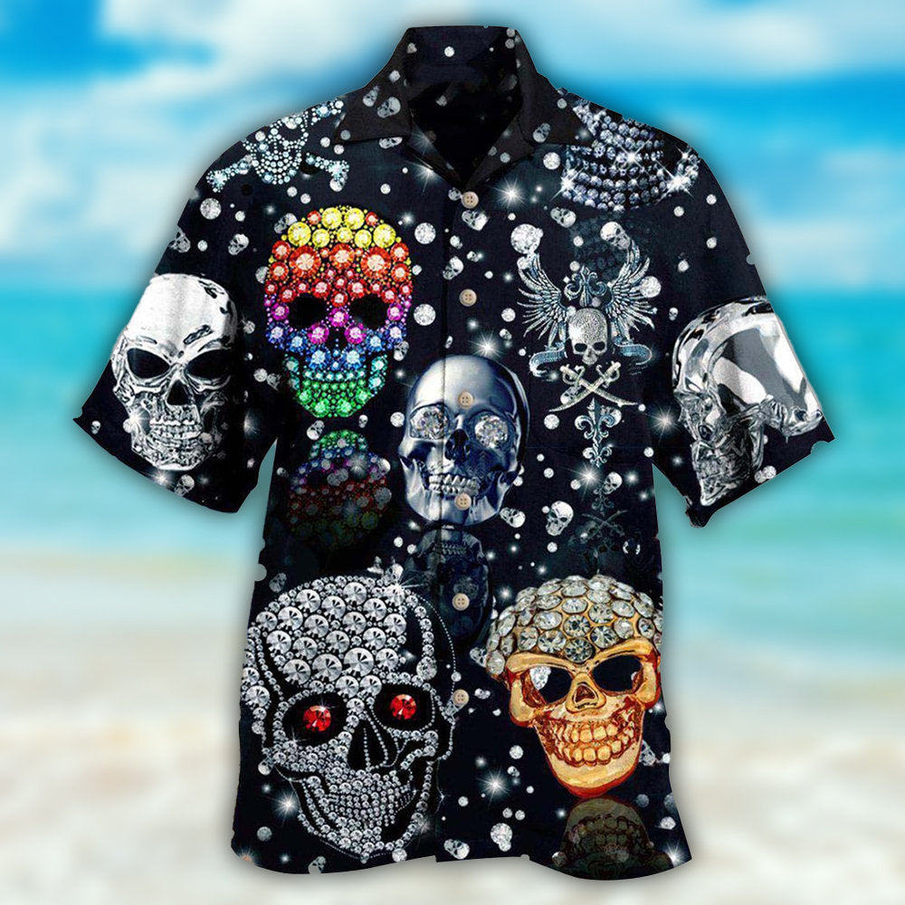 Diamond Skull Hawaiian Shirt With Detailed Graphic For Tropical Holiday Resort Parties And Everyday Style