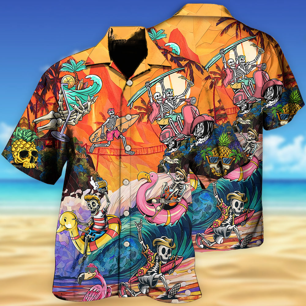 Colorful Skull Wave Hawaiian Shirt Design View For Resort Travel And Thoughtful Gifting