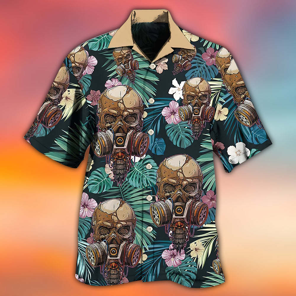 Vintage Skull Hawaiian Shirt Artwork Detail For Tropical Trips And Casual Outings