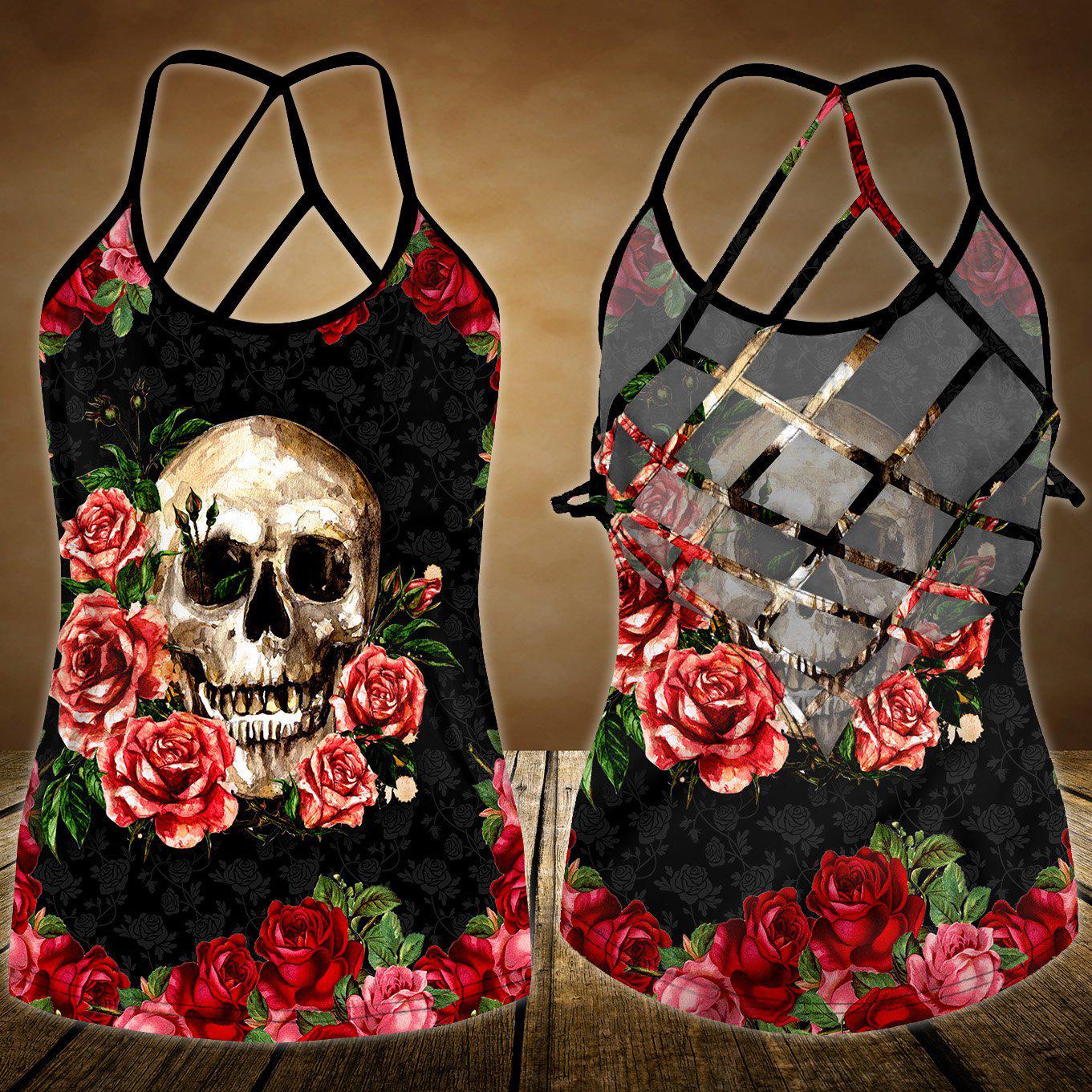 Skull Lady Hollow Tank Top For Outdoor Activities And Casual Style