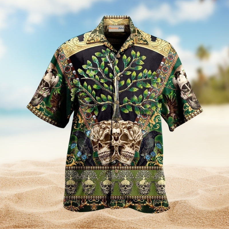 Skull Trees Style Love Green Hawaiian Shirt For Summer Vacation Beach Travel And Relaxed Casual Wear
