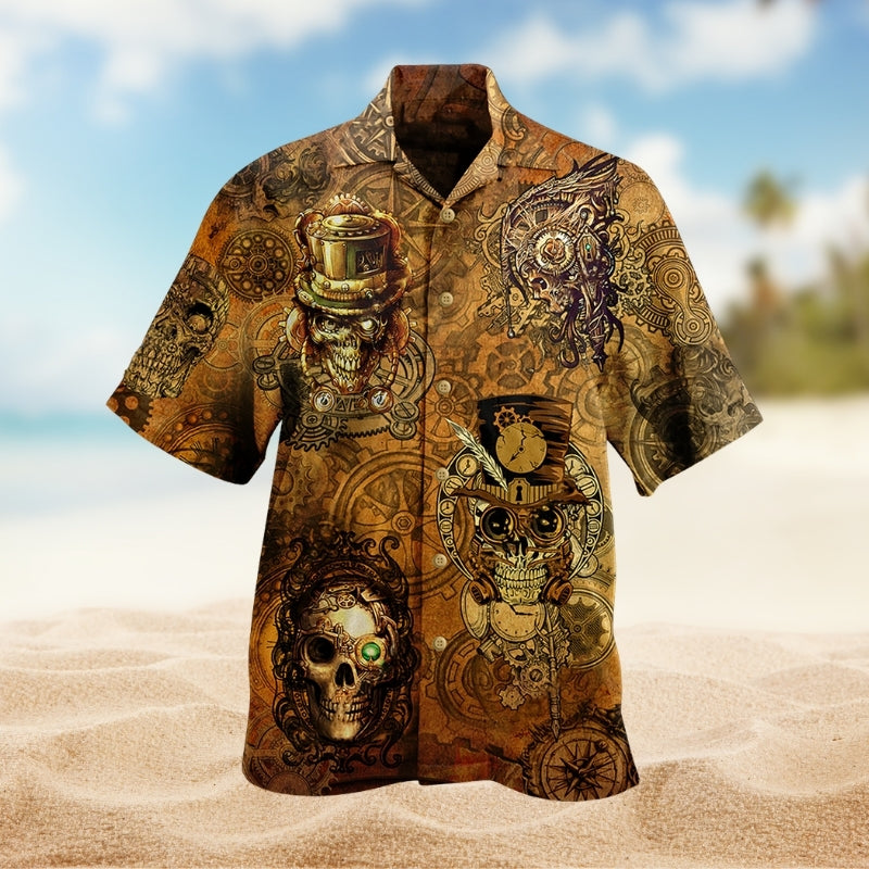Rebellious Skull Design Hawaiian Shirt For Island Vacations, Resort Wear, And Relaxed Seasonal Style