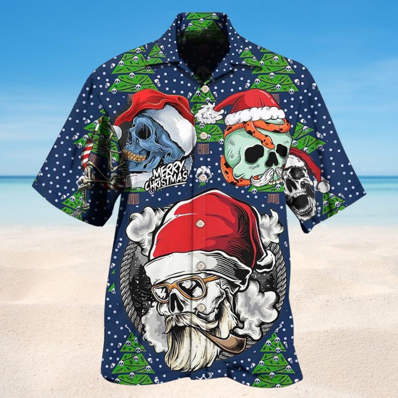 Skull Santa Hat Christmas Hawaiian Shirt For Beach Days, Summer Outings, And Thoughtful Gift Giving