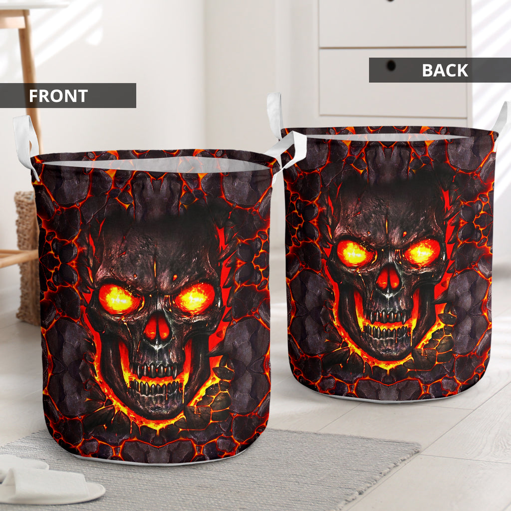 Skull Lava Red And Yellow Laundry Basket For Room Home Organizer