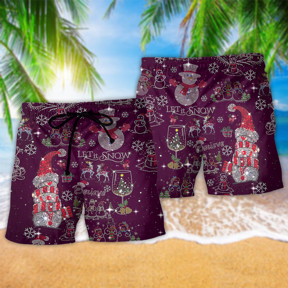 Bling Snowman Let It Snow Holiday Beach Shorts For Sunny Holidays And Comfortable Daily Styling