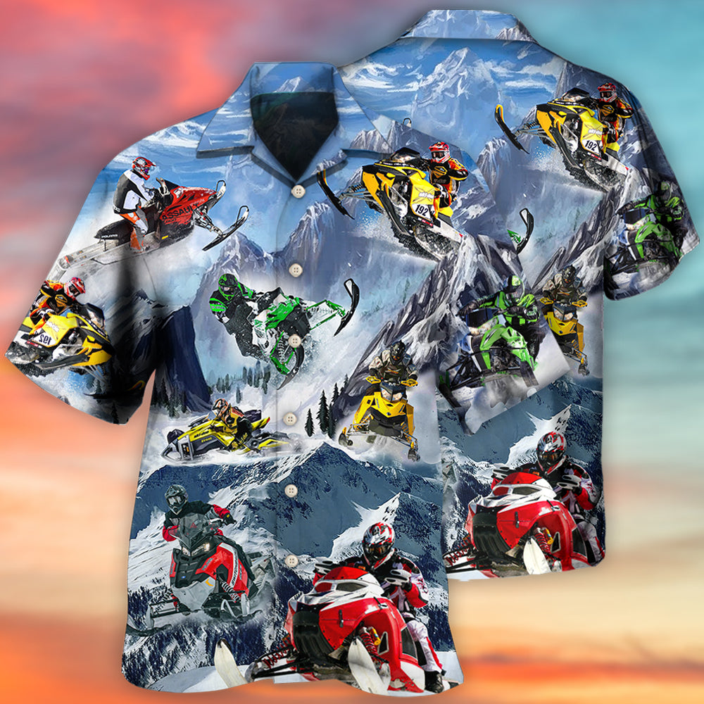 Snowmobile Ice Mountain Hawaiian Shirt Pattern Detail For Summer Holidays And Outdoor Fun