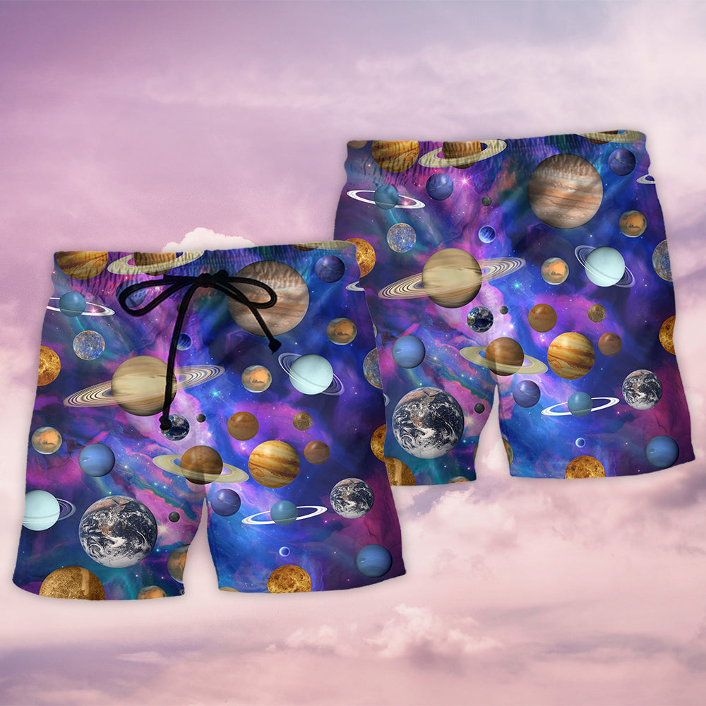 Solar System Galaxy Beach Shorts For Beach Trips And Relaxed Vacation Styling
