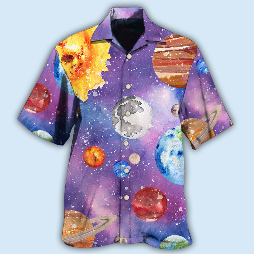 Solar System Planet Pattern Hawaiian Shirt For Summer Vacation, Beach Travel, And Casual Wear