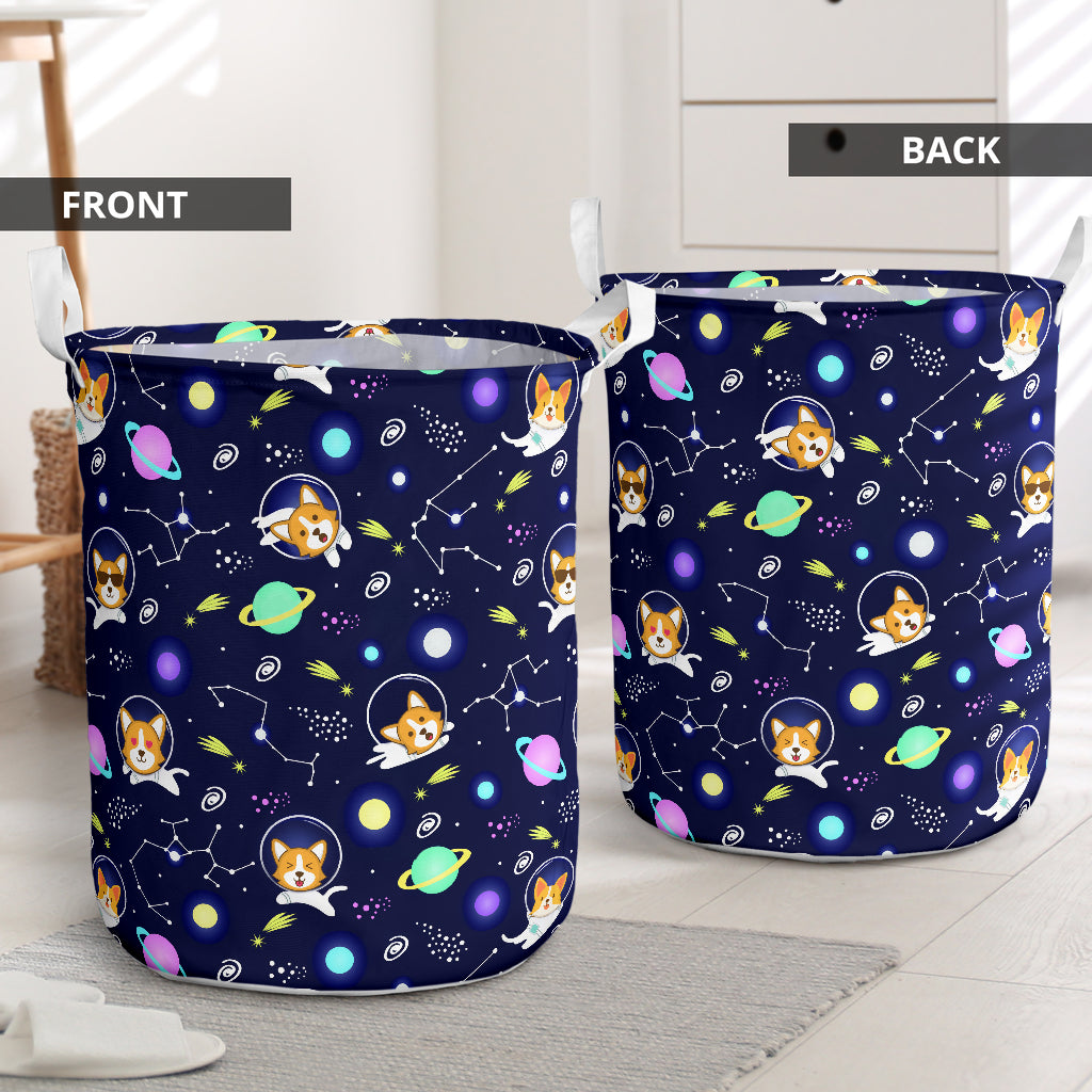 Corgi Dog On Space Laundry Basket For Room Home Organizer