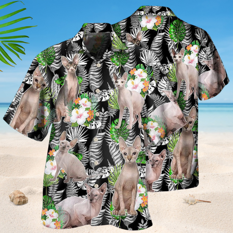 Tropical Sphynx Cat Hawaiian Shirt For Resort Trips, Coastal Parties, And Warm Weather Style