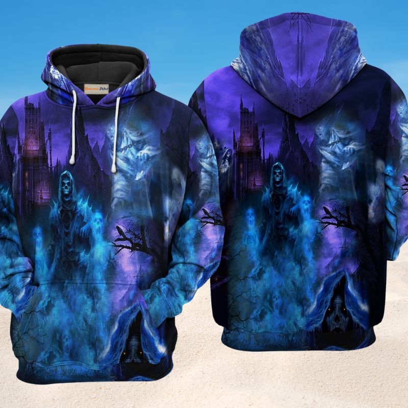 Blue Spooky Season Halloween Hoodie For Seasonal Parties Casual Outfits And Everyday Comfort