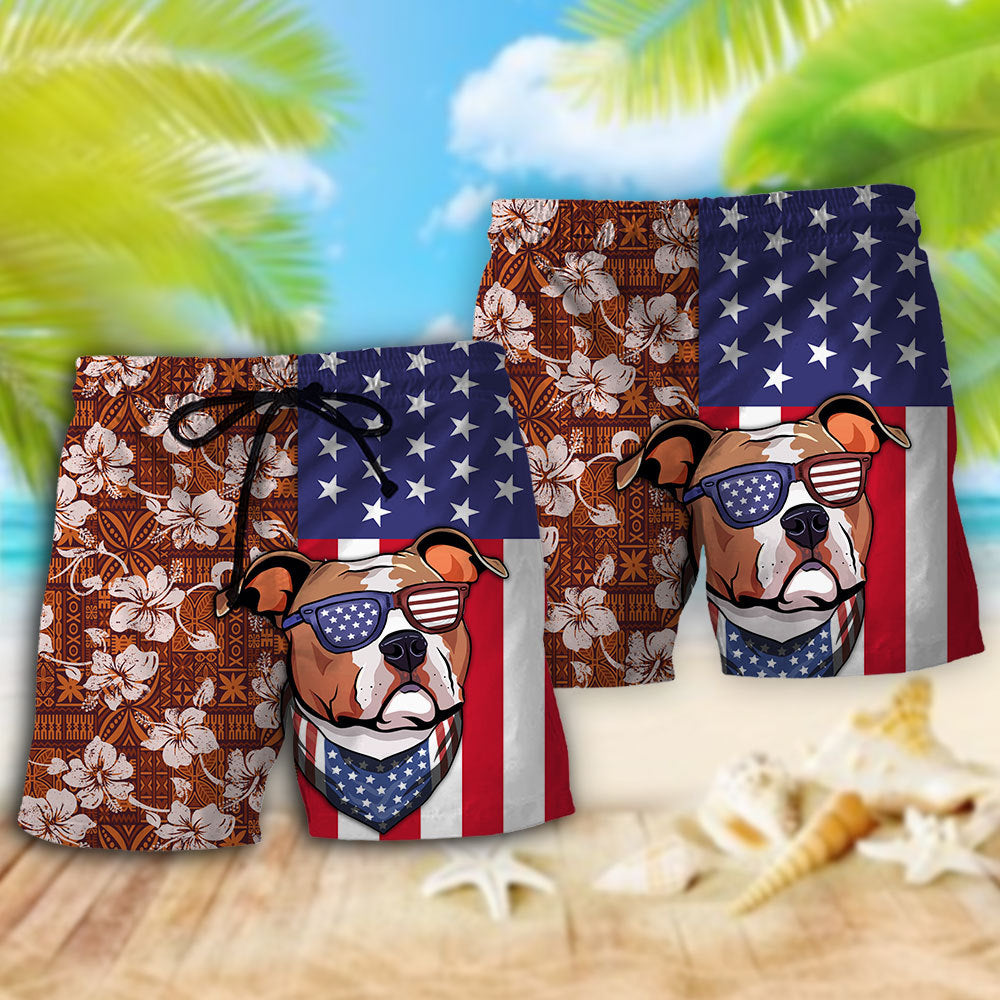 Staffordshire Bull Terrier Tropical Floral Personalized Beach Shorts For Sunny Holidays And Comfortable Daily Styling