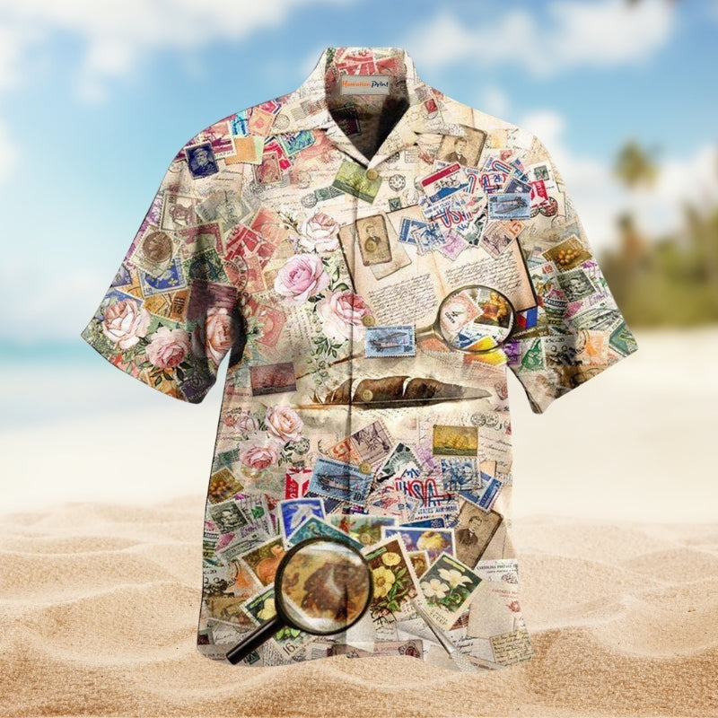 Stamps Collecting Stamps Is Favorite Hobby Hawaiian Shirt For Summer Vacation Beach Travel And Relaxed Casual Wear