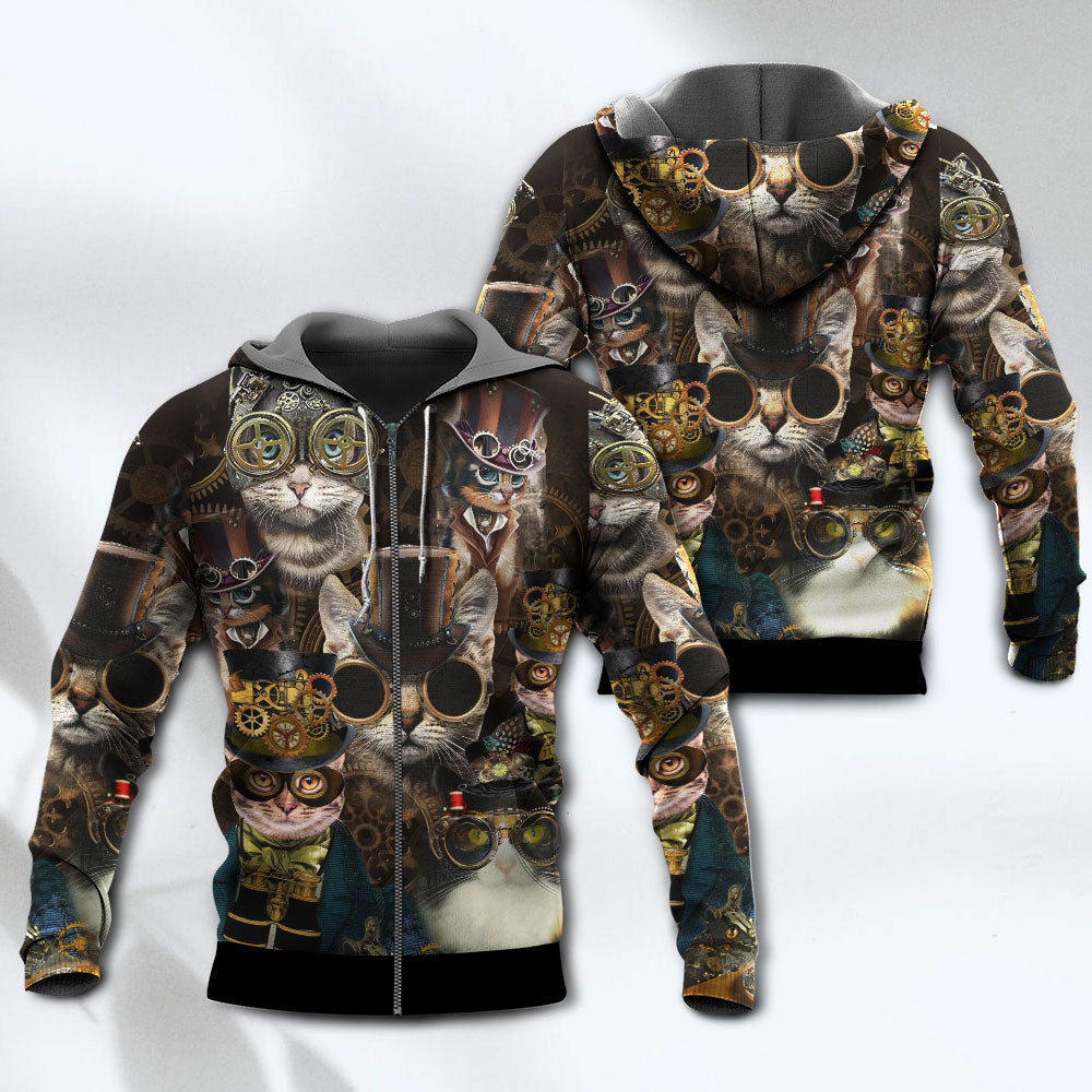 Steampunk Cat Machine Hoodie For Animal Lovers Casual Streetwear Travel And Everyday Comfort