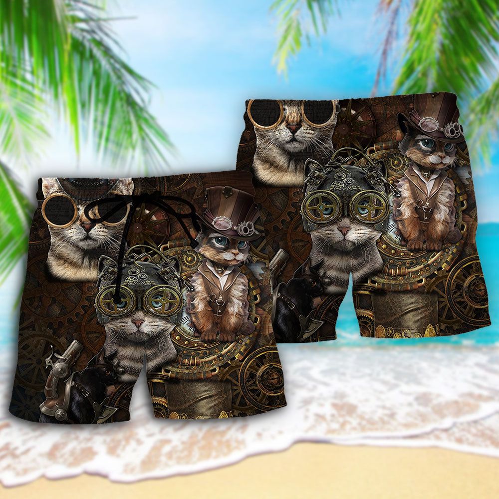 Steampunk Cat Beach Shorts Pattern Detail For Island Trips And Bright Summer Outfits