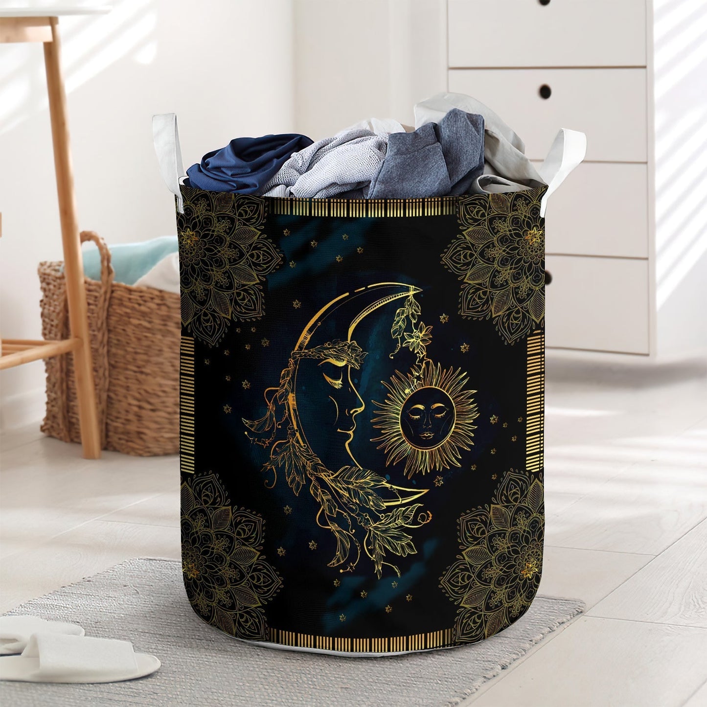 Sun And Moon Mandala Laundry Basket For Bathroom Bedroom Storage