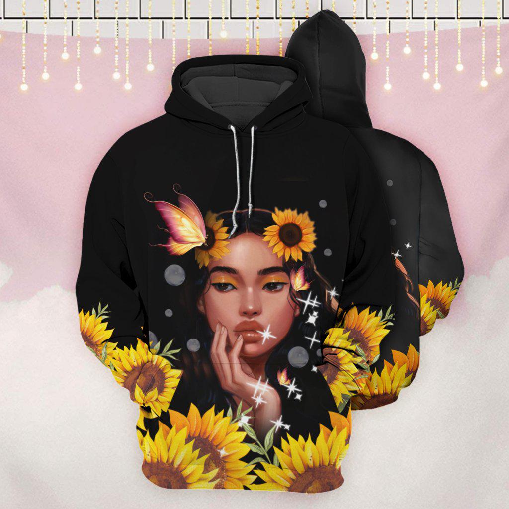Black Sunflower Girl Love Hoodie For Comfortable Daily Outfits Holidays And Casual Wear