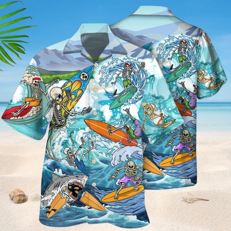 Surfing Skull Hawaiian Shirt For Beach Days, Summer Outings, And Thoughtful Gift Giving