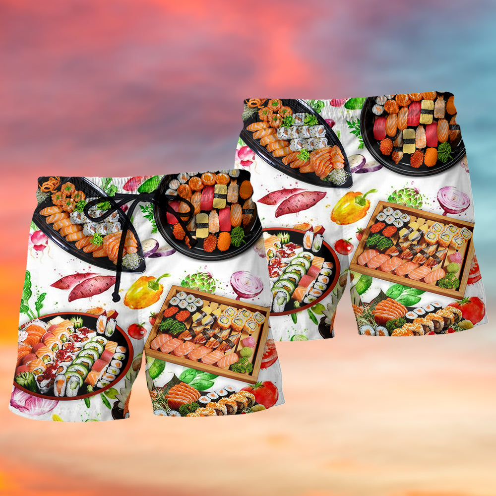 Sushi Beach Shorts Pattern Detail For Coastal Travel And Everyday Comfort