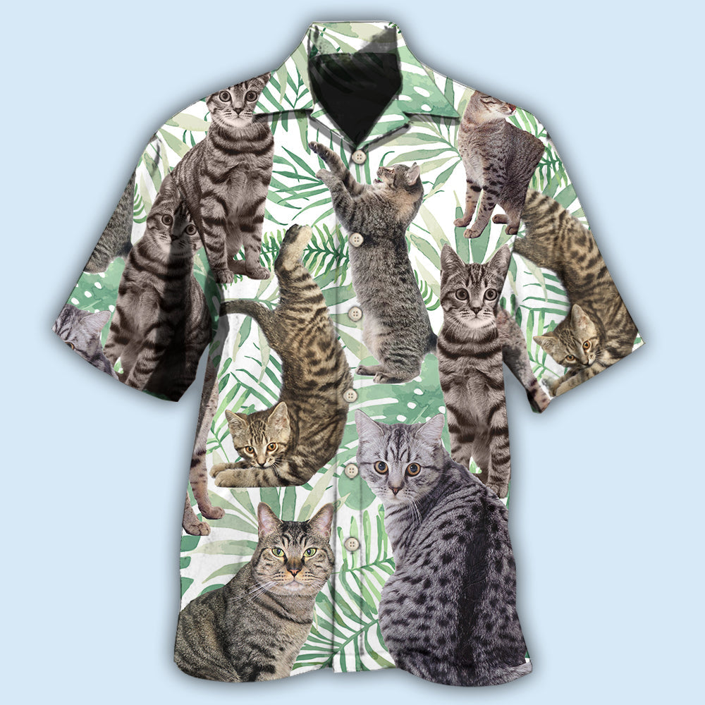 Tropical Tabby Cat Leaf Hawaiian Shirt For Nature Fans, Resort Trips, And Comfortable Warm Weather Wear