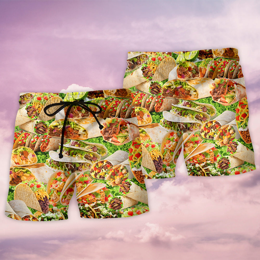 Taco Lover Cute Food Theme Beach Shorts Design Detail For Food Fans And Vacation Style