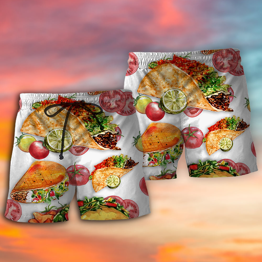 Taco Lover Fun Food Beach Shorts Artwork Detail For Comfortable Everyday Summer Wear