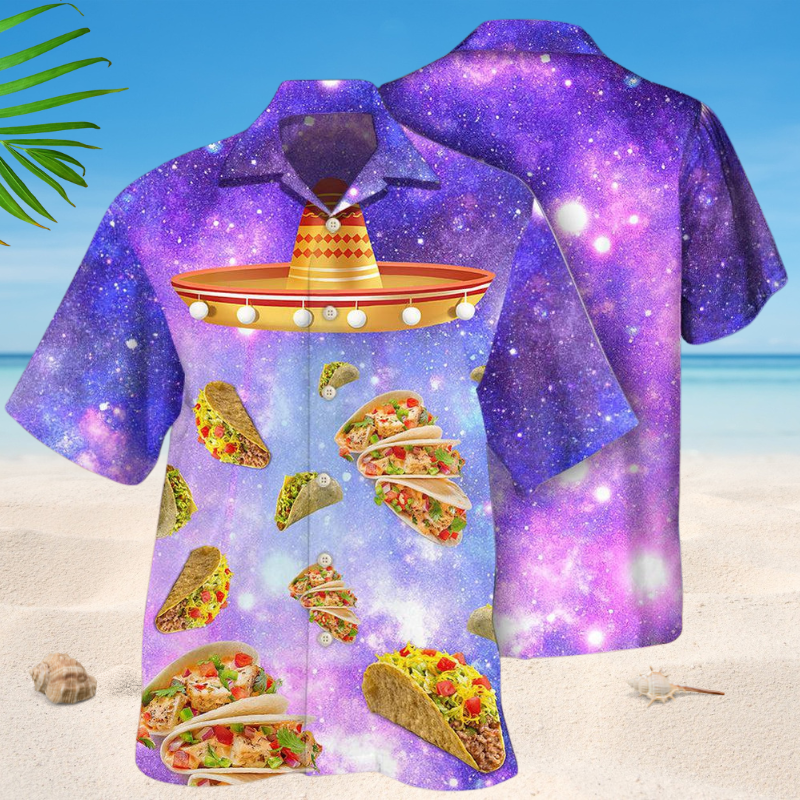 Galaxy Tacos Purple Hawaiian Shirt For Resort Trips, Coastal Parties, And Warm Weather Style
