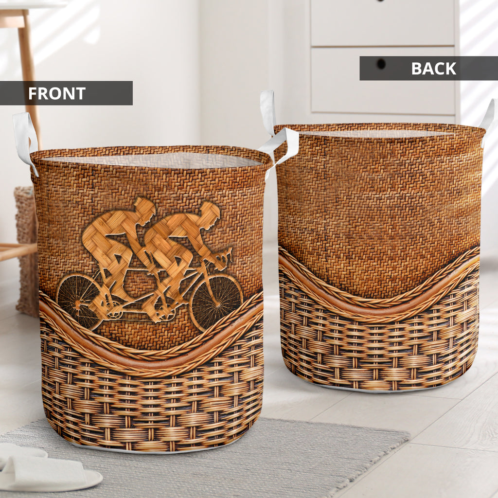 Tandem Bike Rattan Texture Laundry Basket For Room Home Organizer