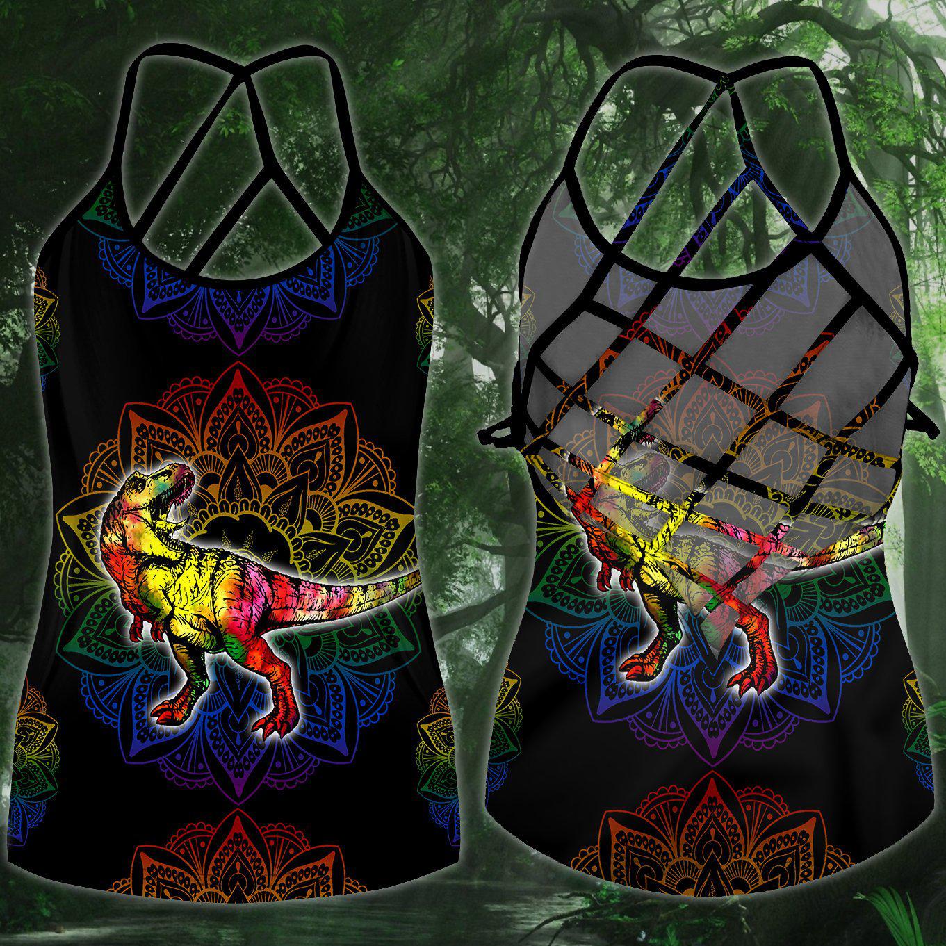Dinosaurs Peace Life Hollow Tank Top For Workout Classes And Relaxed Style