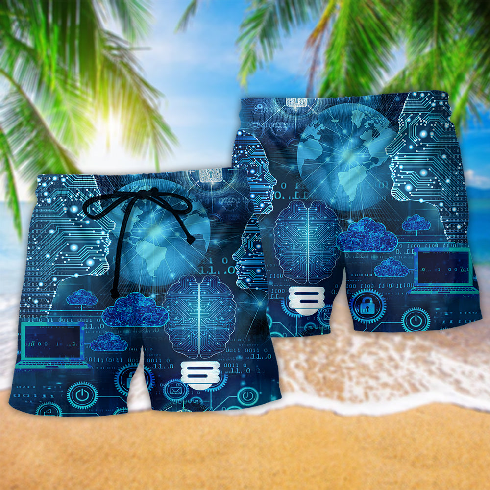 Information Technology Beach Shorts Pattern Detail For Warm Weather Comfort And Flexible Everyday Wear