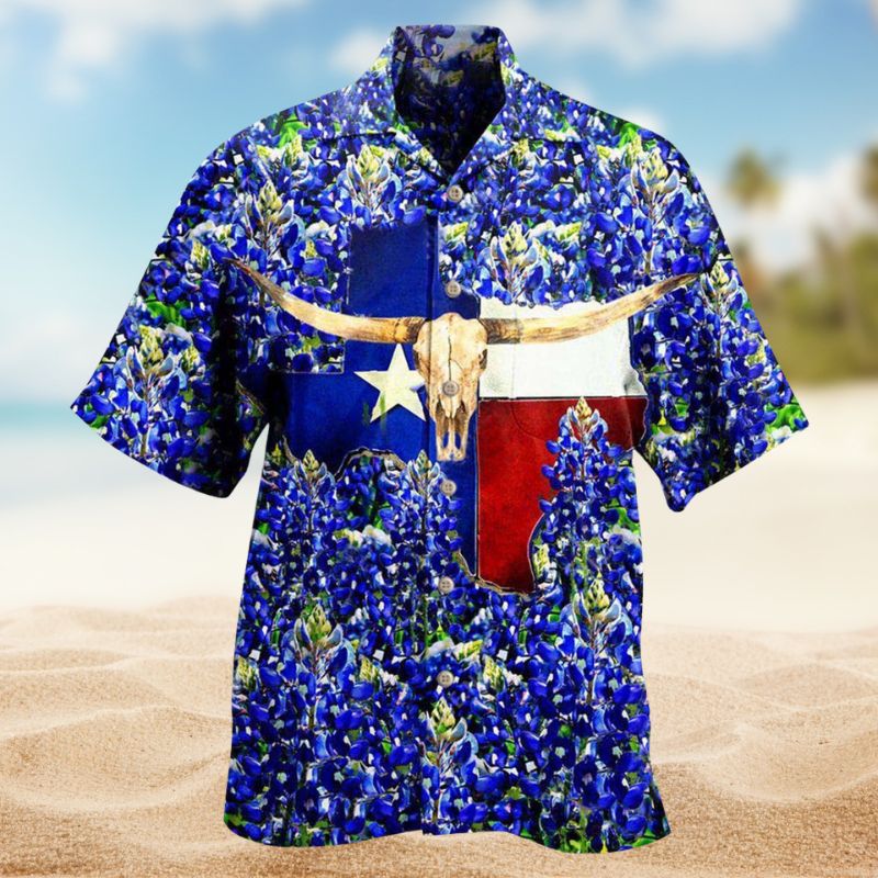 Texas Bluebonnet Hawaiian Shirt For Summer Vacation, Beach Travel, And Casual Wear