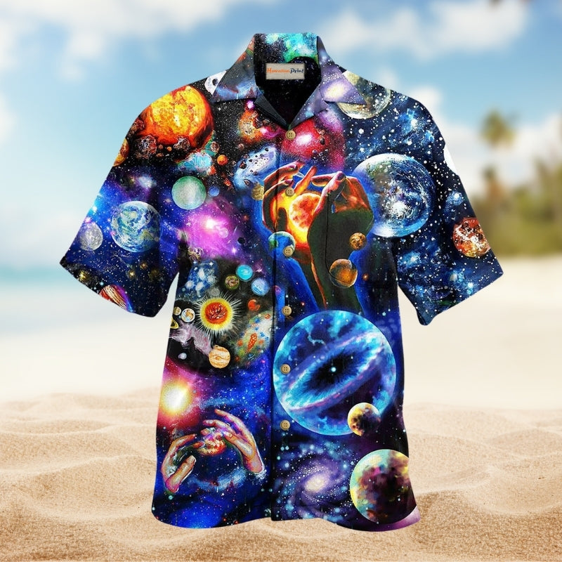 Galaxy Above Hawaiian Shirt For Summer Vacation, Beach Travel, And Casual Wear