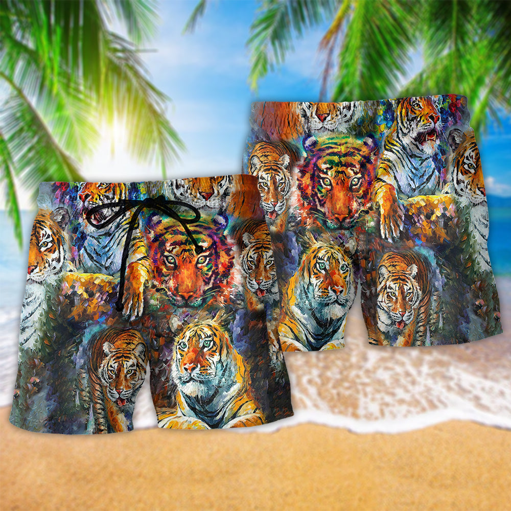 Tiger Eyes Wild Beach Shorts Pattern Detail For Casual Outings And Memorable Gift Ideas