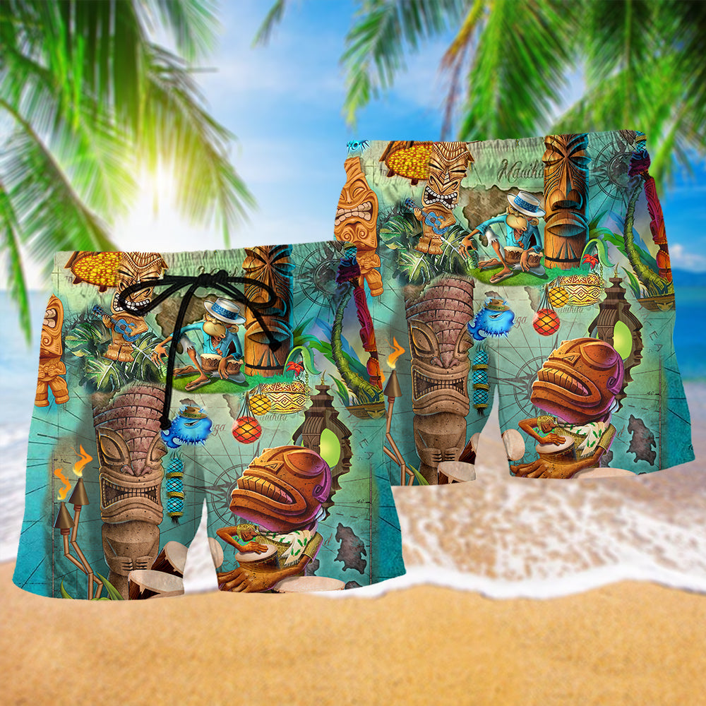 Tiki Beach Shorts Pattern Detail For Casual Outings And Travel Ready Comfort