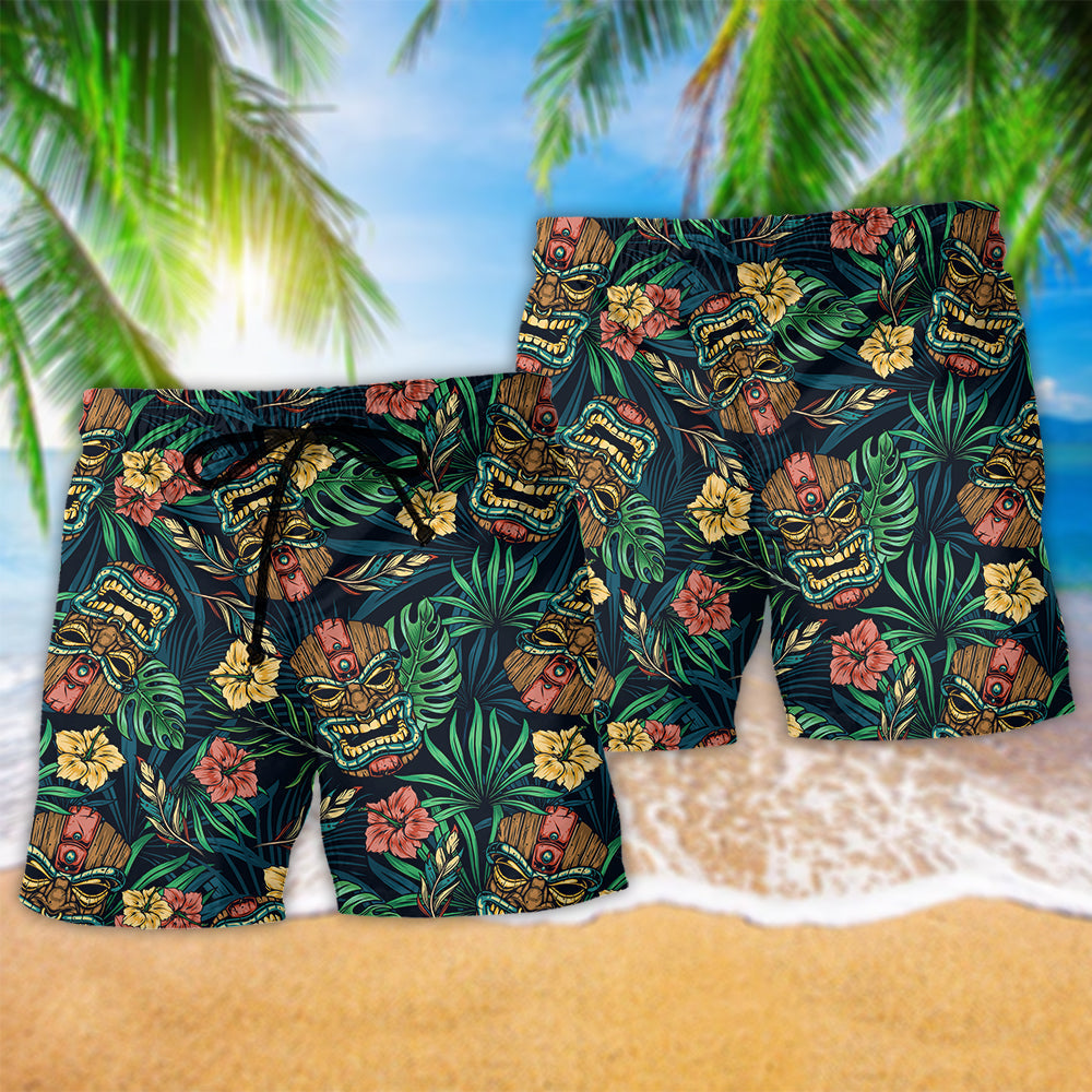 Tiki Hawaii Green Beach Shorts Pattern Detail For Coastal Travel And Thoughtful Gift Giving
