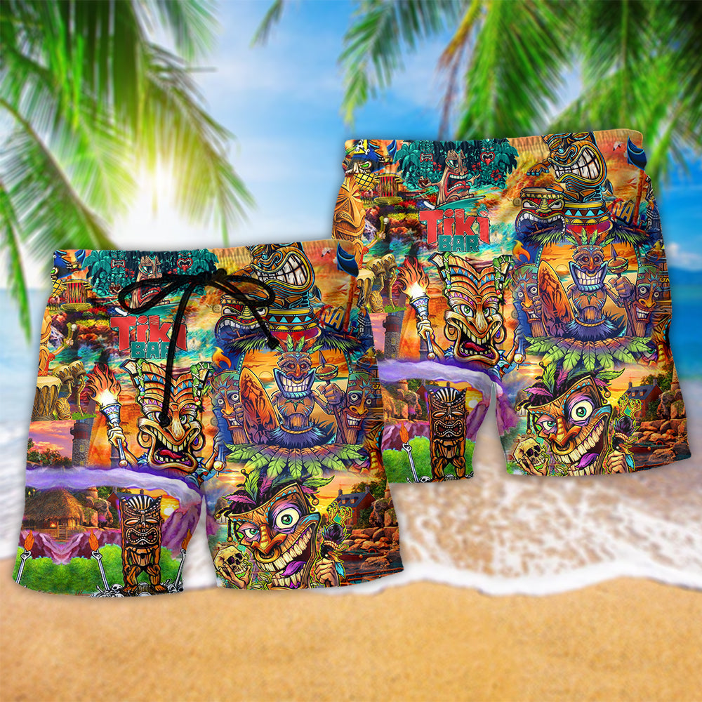 Tiki Aloha Spirit Summer Beach Shorts Artwork Detail For Poolside And Ocean Adventures
