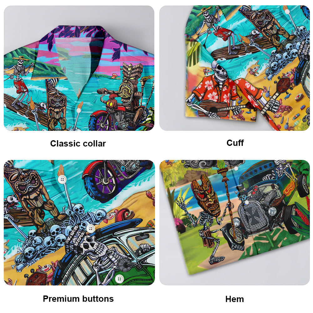 Blue Skull Tiki Sea Hawaiian Shirt For Island Vacations And Everyday Style