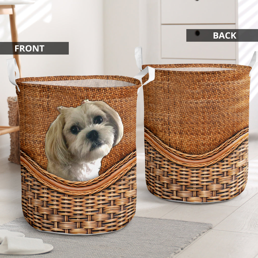 Tina Dog Rattan Texture Laundry Basket For Room Home Organizer