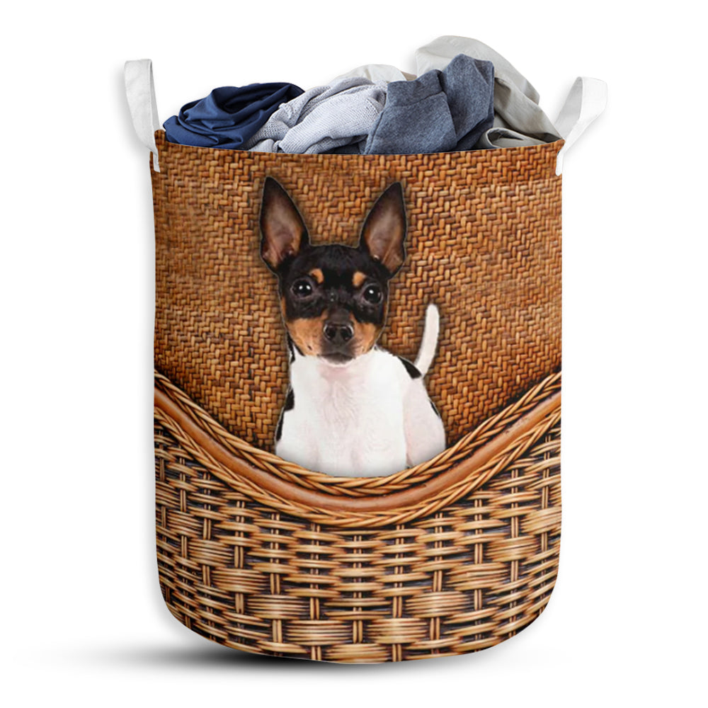 Toy Fox Terrier Dog Rattan Texture Style Laundry Basket For Room Home Organizer