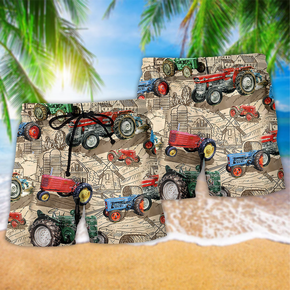 Tractor Too Many Tractors Farmer Beach Shorts For Road Trips And Coastal Travel