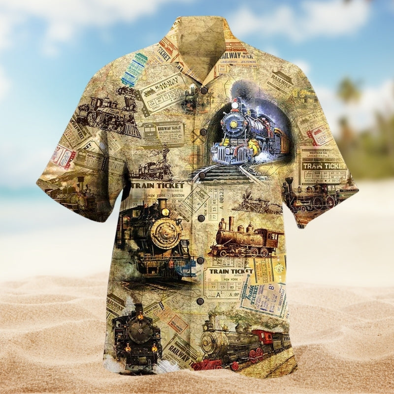 Train Locomotive Hawaiian Shirt For Tropical Holidays, Outdoor Gatherings, And Everyday Comfort