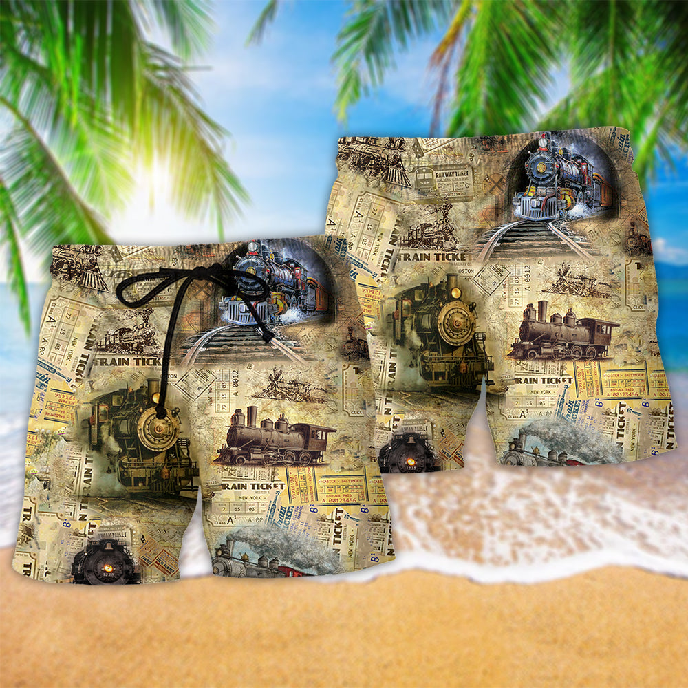 Train Beach Shorts Pattern Detail For Tropical Escapes And Leisure And Relaxation