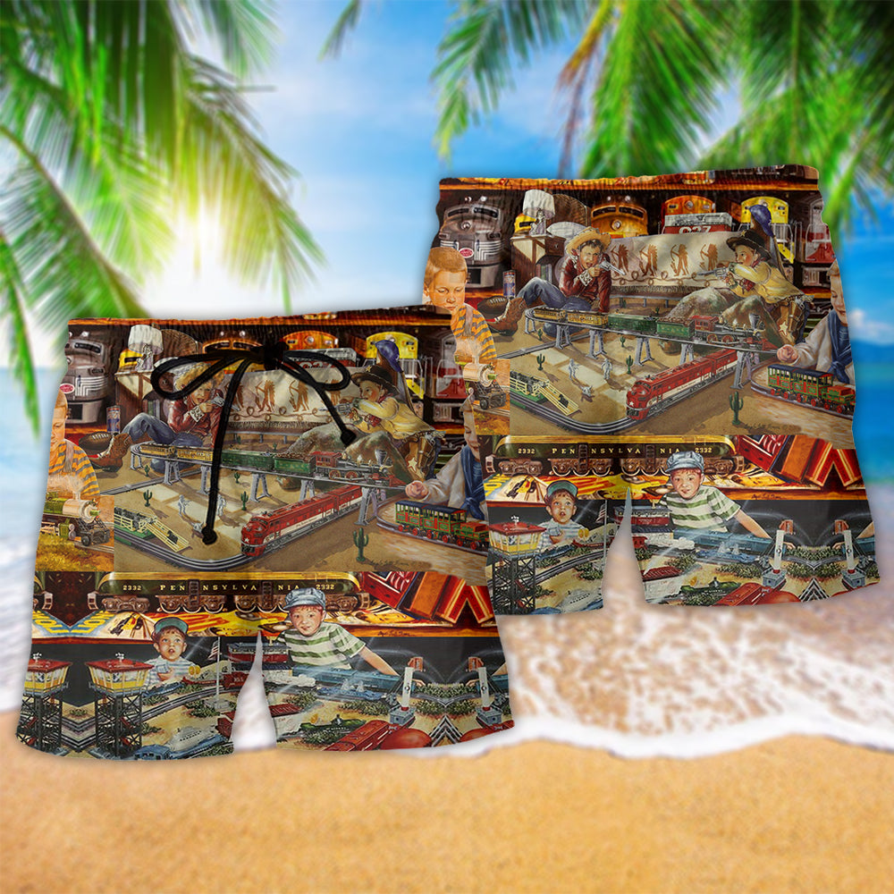 Train Toys Warm Happy Beach Shorts Design Detail For Resort And Beach Day Style
