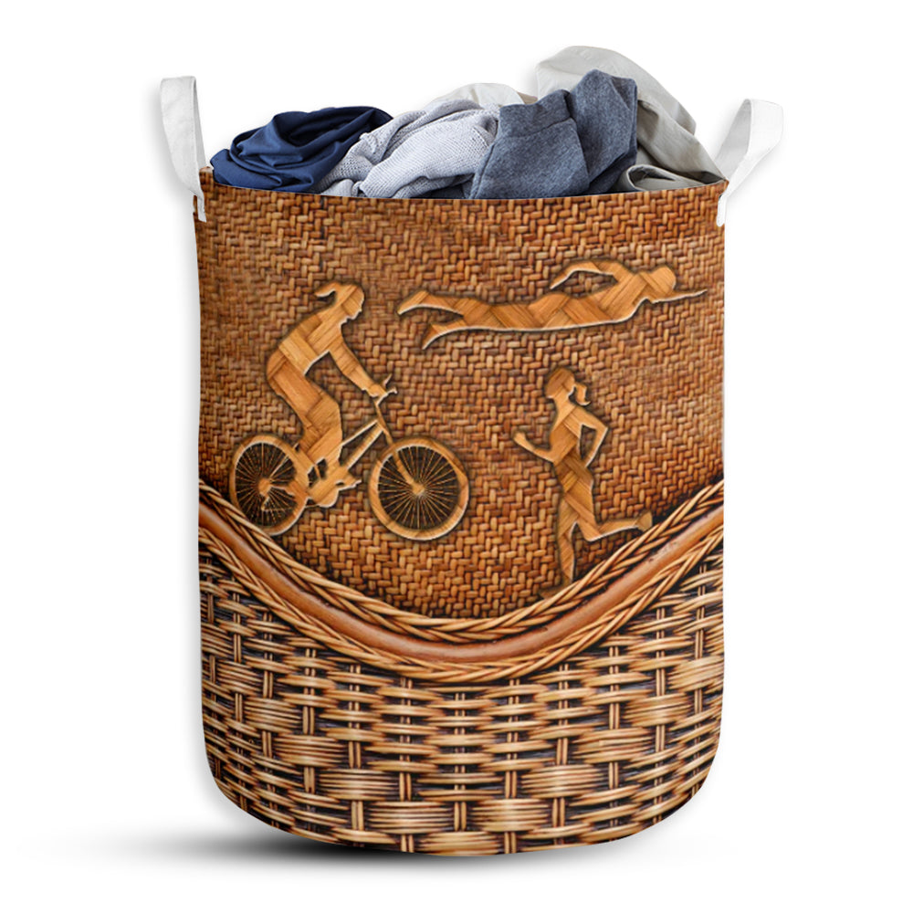 Triathlon Rattan Texture Happy Life Laundry Basket For Room Home Organizer
